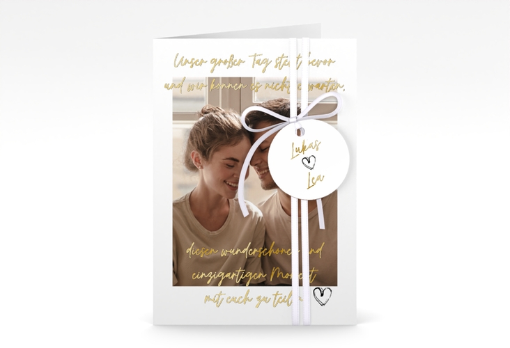 Einladungskarte Hochzeit Liebesbrief A6 Klappkarte hoch weiss gold