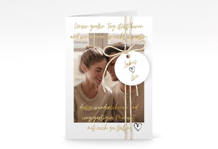 Einladungskarte Hochzeit Liebesbrief A6 Klappkarte hoch weiss gold