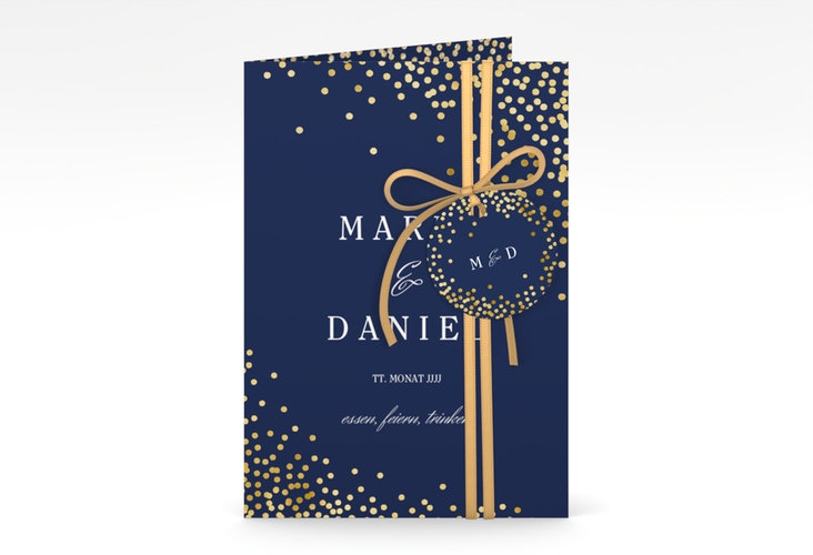 Einladungskarte Hochzeit Glitter A6 Klappkarte hoch blau gold
