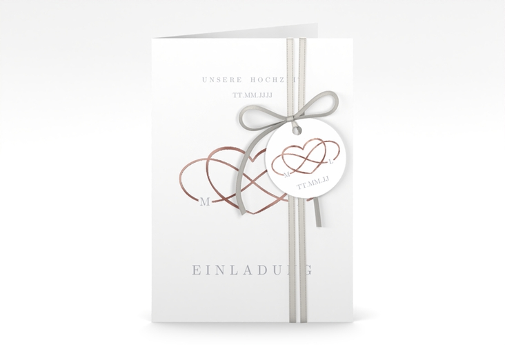 Einladungskarte Hochzeit Infinity A6 Klappkarte hoch grau rosegold