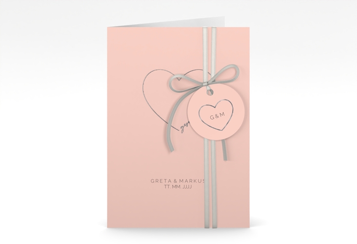 Einladungskarte Hochzeit Lebenstraum A6 Klappkarte hoch rosa silber