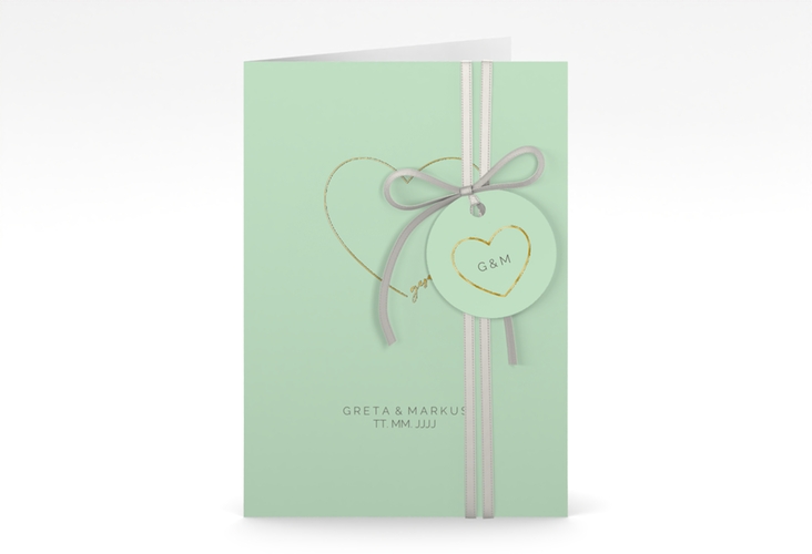 Einladungskarte Hochzeit Lebenstraum A6 Klappkarte hoch mint gold