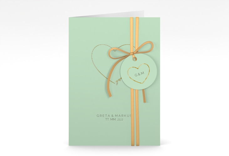 Einladungskarte Hochzeit Lebenstraum A6 Klappkarte hoch mint gold