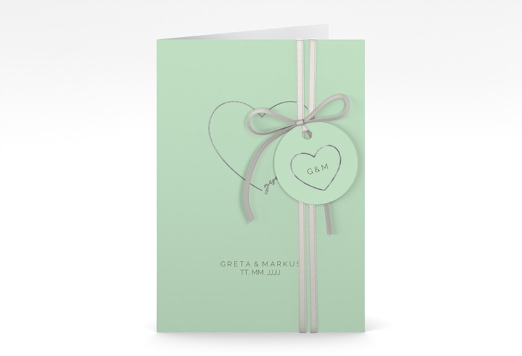 Einladungskarte Hochzeit Lebenstraum A6 Klappkarte hoch mint silber