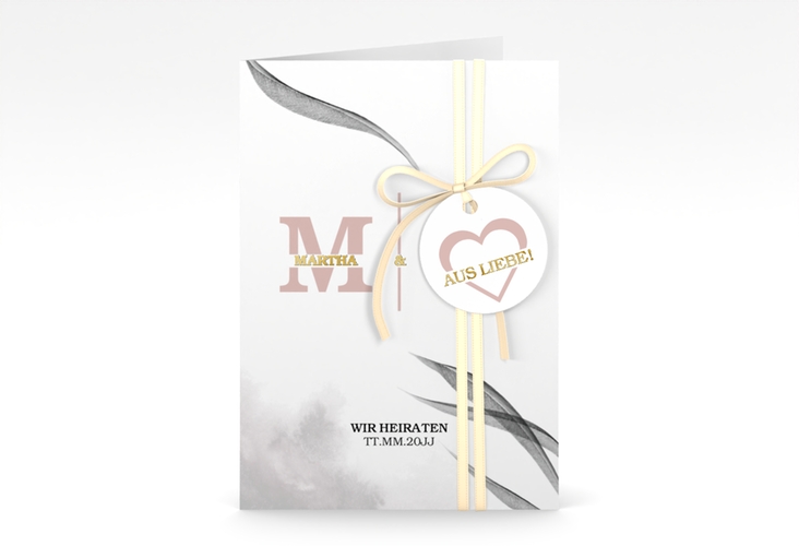 Einladungskarte Hochzeit Initialen A6 Klappkarte hoch weiss gold