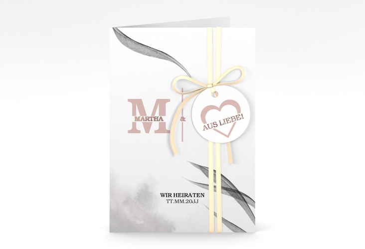 Einladungskarte Hochzeit Initialen A6 Klappkarte hoch weiss rosegold