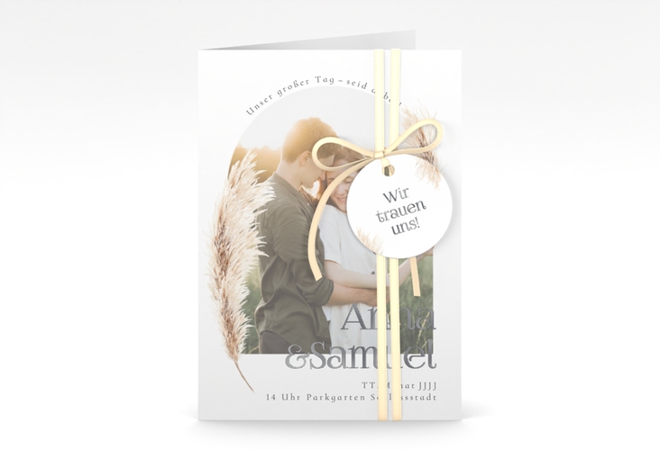 Einladungskarte Hochzeit Boholove A6 Klappkarte hoch weiss silber