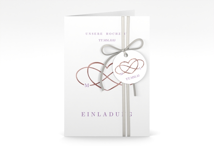 Einladungskarte Hochzeit Infinity A6 Klappkarte hoch lila rosegold