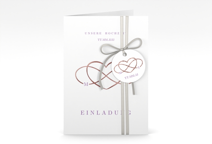 Einladungskarte Hochzeit Infinity A6 Klappkarte hoch lila rosegold