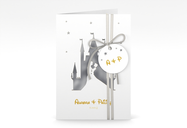 Einladungskarte Hochzeit Castle A6 Klappkarte hoch gold silber