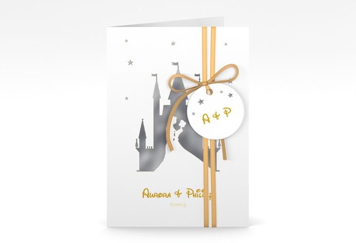 Einladungskarte Hochzeit Castle A6 Klappkarte hoch gold silber