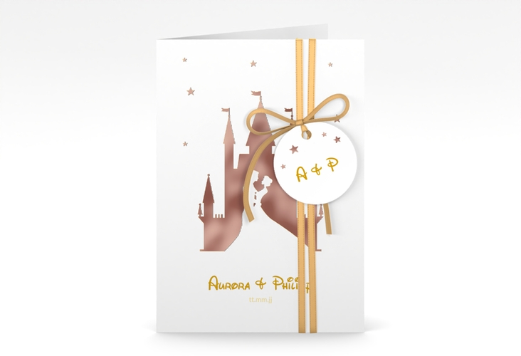 Einladungskarte Hochzeit Castle A6 Klappkarte hoch gold rosegold