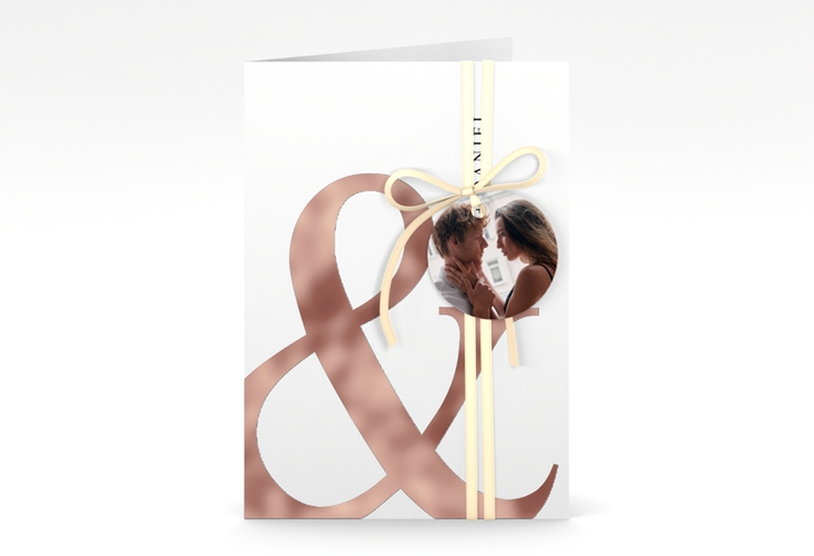 Einladungskarte Hochzeit And A6 Klappkarte hoch weiss rosegold