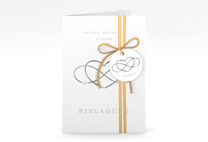 Einladungskarte Hochzeit Infinity A6 Klappkarte hoch grau silber