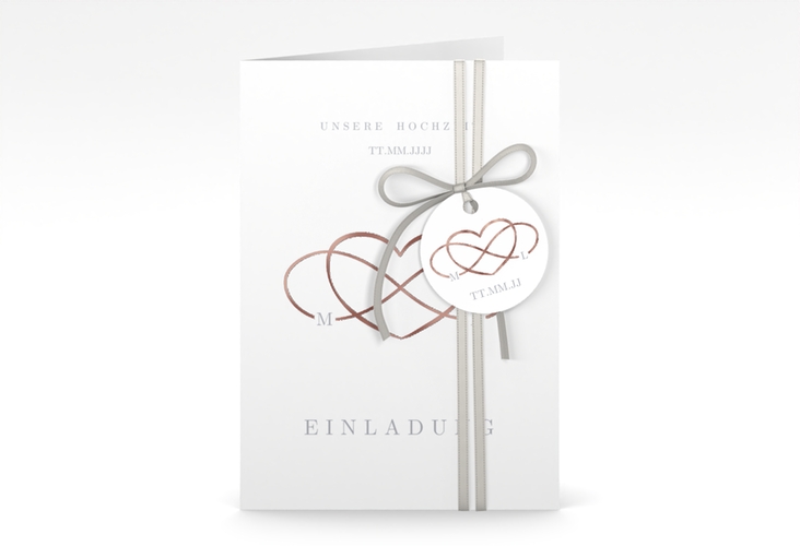 Einladungskarte Hochzeit Infinity A6 Klappkarte hoch grau rosegold