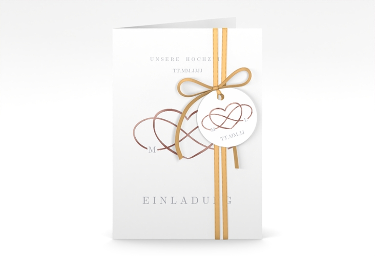 Einladungskarte Hochzeit Infinity A6 Klappkarte hoch grau rosegold