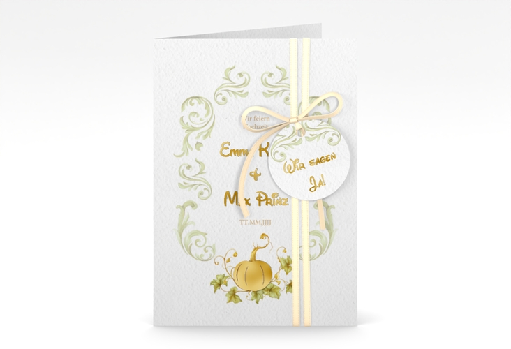 Einladungskarte Hochzeit Märchenhaft A6 Klappkarte hoch gruen gold