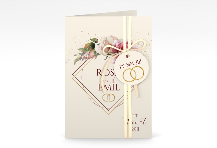 Einladungskarte Hochzeit Rosenbogen A6 Klappkarte hoch beige gold