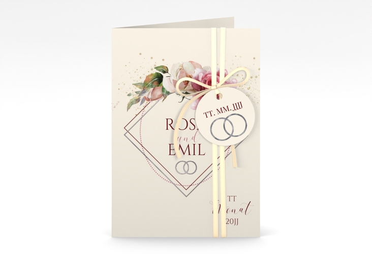 Einladungskarte Hochzeit Rosenbogen A6 Klappkarte hoch beige silber