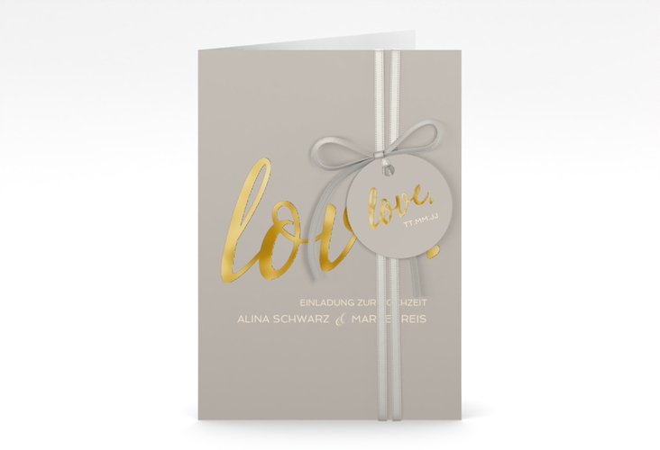 Einladungskarte Hochzeit Glam A6 Klappkarte hoch grau gold