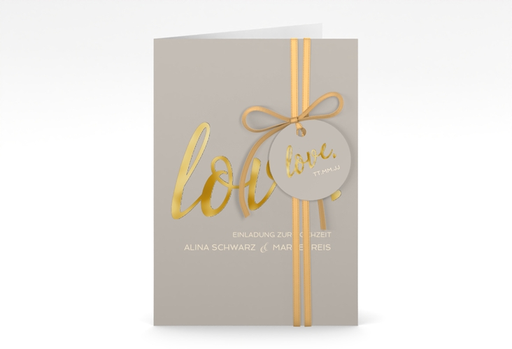 Einladungskarte Hochzeit Glam A6 Klappkarte hoch grau gold