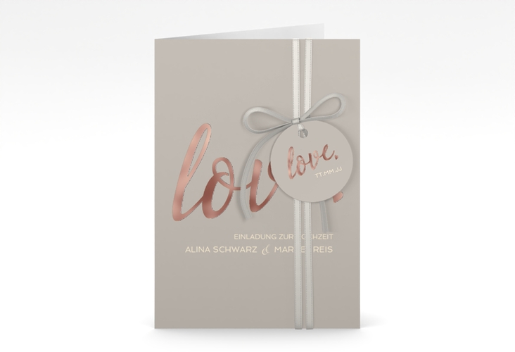 Einladungskarte Hochzeit Glam A6 Klappkarte hoch grau rosegold
