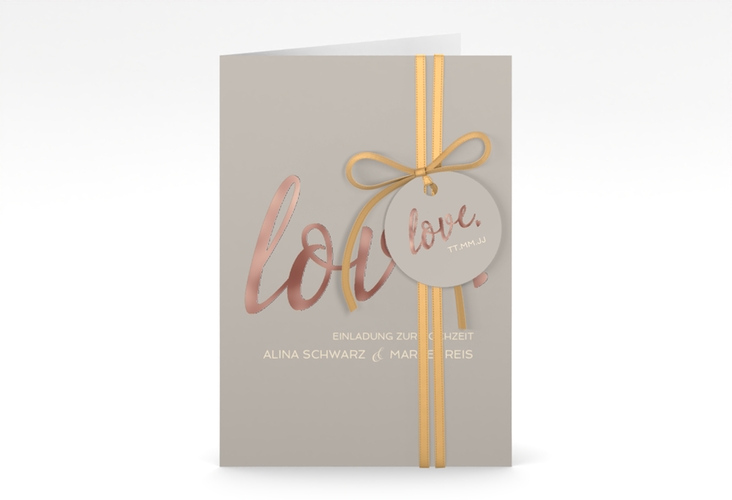 Einladungskarte Hochzeit Glam A6 Klappkarte hoch grau rosegold
