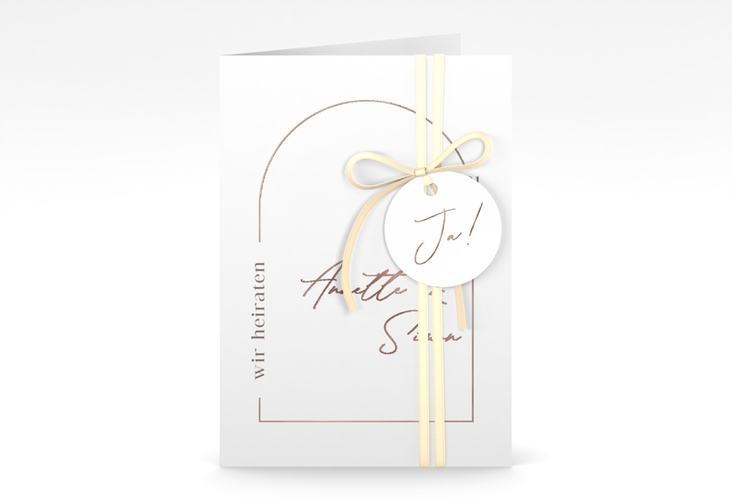Einladungskarte Hochzeit Rundung A6 Klappkarte hoch weiss rosegold