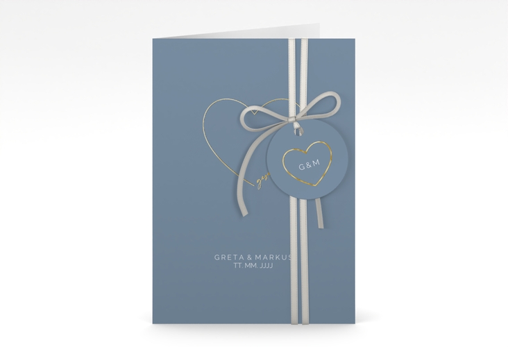 Einladungskarte Hochzeit Lebenstraum A6 Klappkarte hoch blau gold