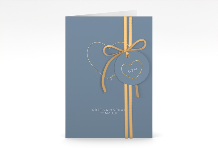 Einladungskarte Hochzeit Lebenstraum A6 Klappkarte hoch blau gold