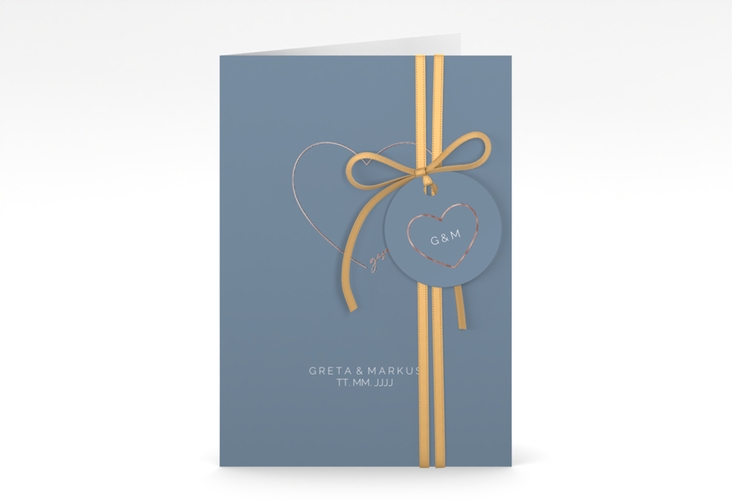 Einladungskarte Hochzeit Lebenstraum A6 Klappkarte hoch blau rosegold