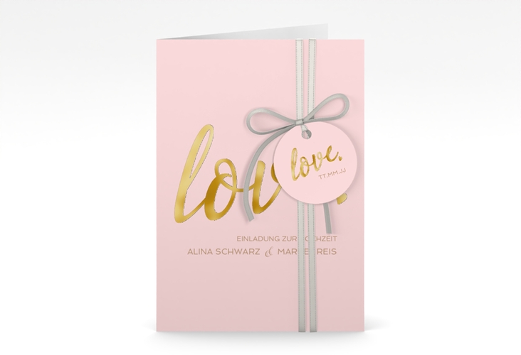 Einladungskarte Hochzeit Glam A6 Klappkarte hoch rosa gold