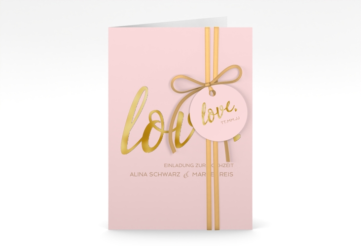 Einladungskarte Hochzeit Glam A6 Klappkarte hoch rosa gold