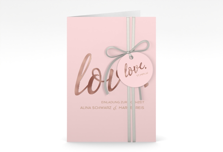 Einladungskarte Hochzeit Glam A6 Klappkarte hoch rosa rosegold