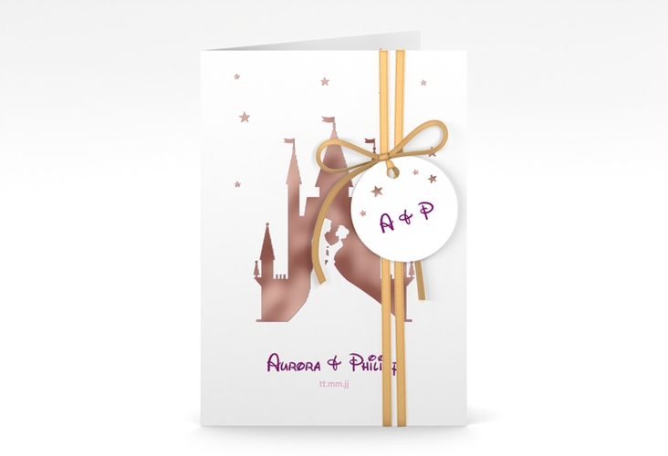 Einladungskarte Hochzeit Castle A6 Klappkarte hoch pink rosegold