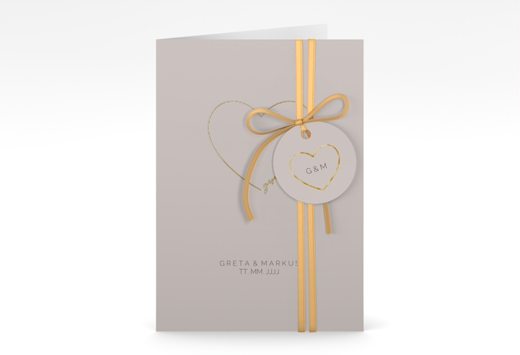 Einladungskarte Hochzeit Lebenstraum A6 Klappkarte hoch grau gold
