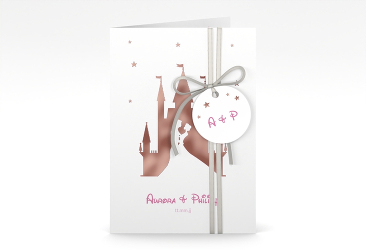 Einladungskarte Hochzeit Castle A6 Klappkarte hoch rosa rosegold