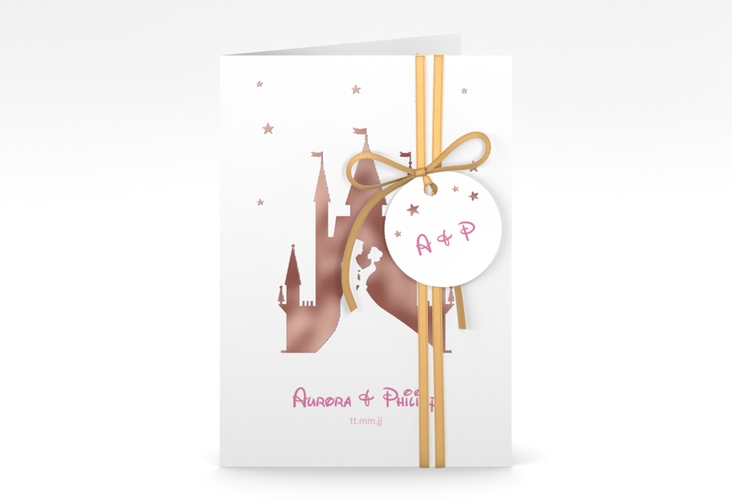 Einladungskarte Hochzeit Castle A6 Klappkarte hoch rosa rosegold
