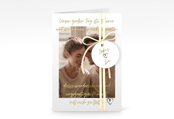 Einladungskarte Hochzeit Liebesbrief A6 Klappkarte hoch weiss gold