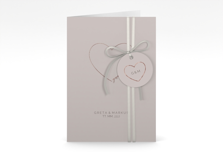 Einladungskarte Hochzeit Lebenstraum A6 Klappkarte hoch grau rosegold