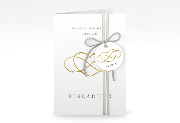 Einladungskarte Hochzeit Infinity A6 Klappkarte hoch gruen gold
