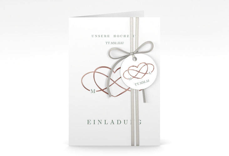 Einladungskarte Hochzeit Infinity A6 Klappkarte hoch gruen rosegold