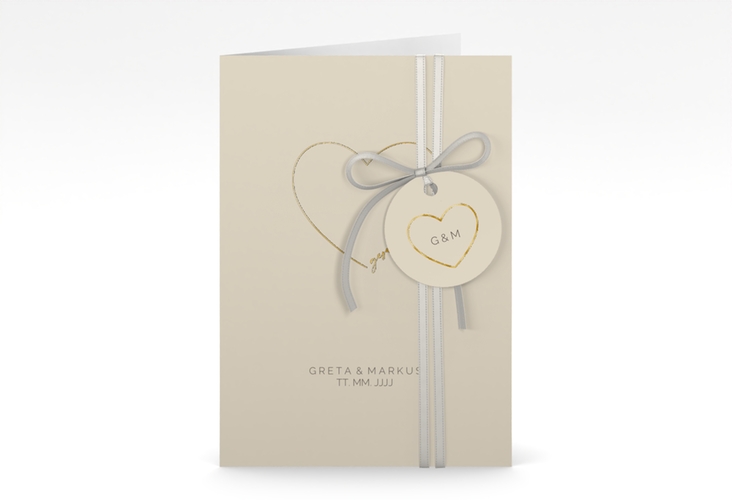 Einladungskarte Hochzeit Lebenstraum A6 Klappkarte hoch beige gold