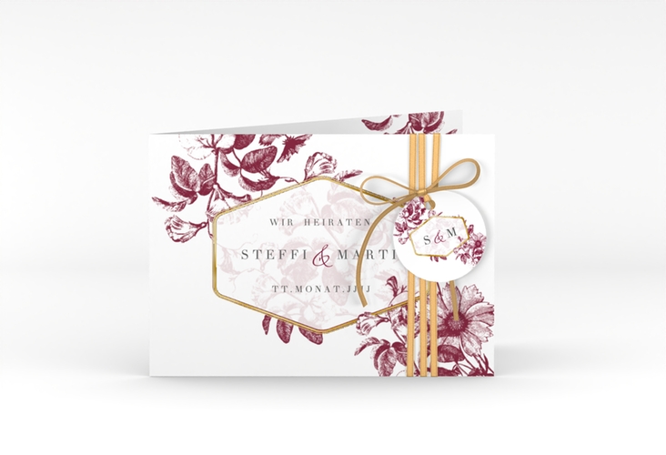 Einladungskarte Hochzeit Magnificent A6 Klappkarte quer rot gold