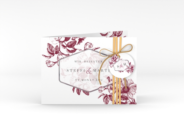 Einladungskarte Hochzeit Magnificent A6 Klappkarte quer rot silber