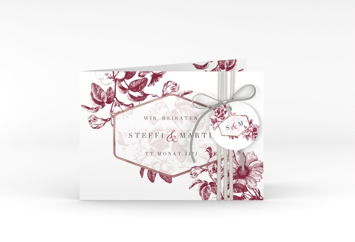 Einladungskarte Hochzeit Magnificent A6 Klappkarte quer rot rosegold