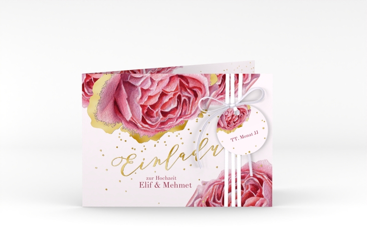 Hochzeitseinladung Cherie A6 Klappkarte quer rosa gold