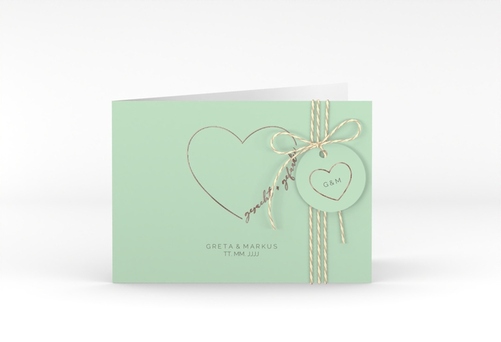 Hochzeitseinladung Lebenstraum A6 Klappkarte quer mint rosegold