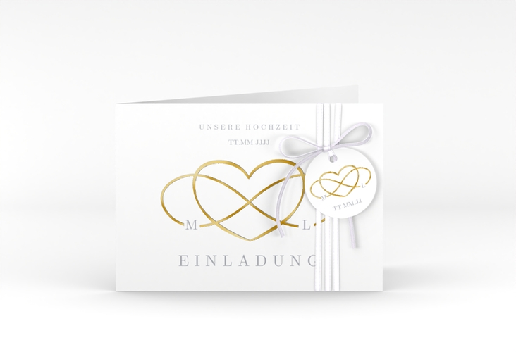 Hochzeitseinladung Infinity A6 Klappkarte quer grau gold