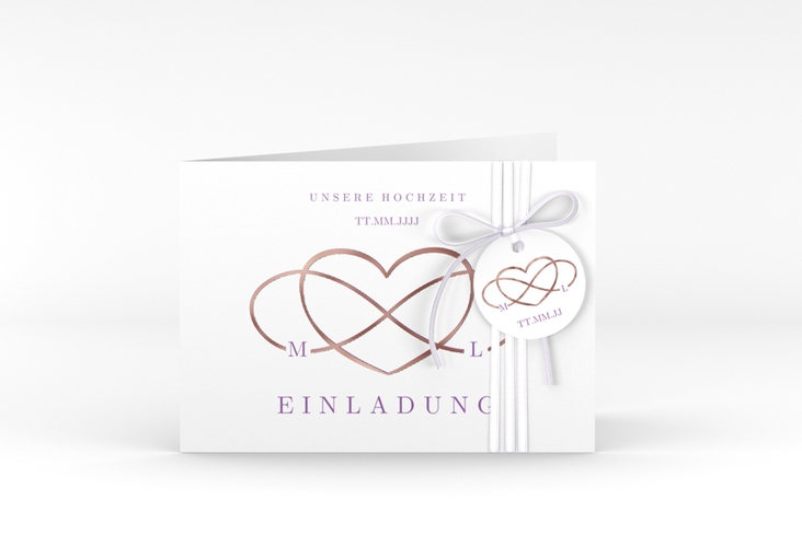 Hochzeitseinladung Infinity A6 Klappkarte quer lila rosegold